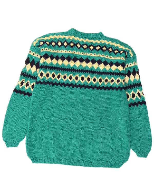 Maglione maglione girocollo da donna VINTAGE UK 14 Large Green Fair Isle