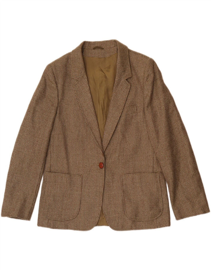 Giacca blazer vintage da donna a 1 bottone UK 14 grande motivo kaki