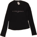 RICHMOND Womens Graphic Top Long Sleeve UK 10 Small Black Cotton Vintage Richmond and Second-Hand Richmond from Messina Hembry 