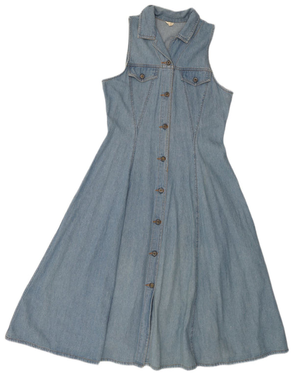 Abito in denim senza maniche da donna VINTAGE UK 14 Cotone blu medio