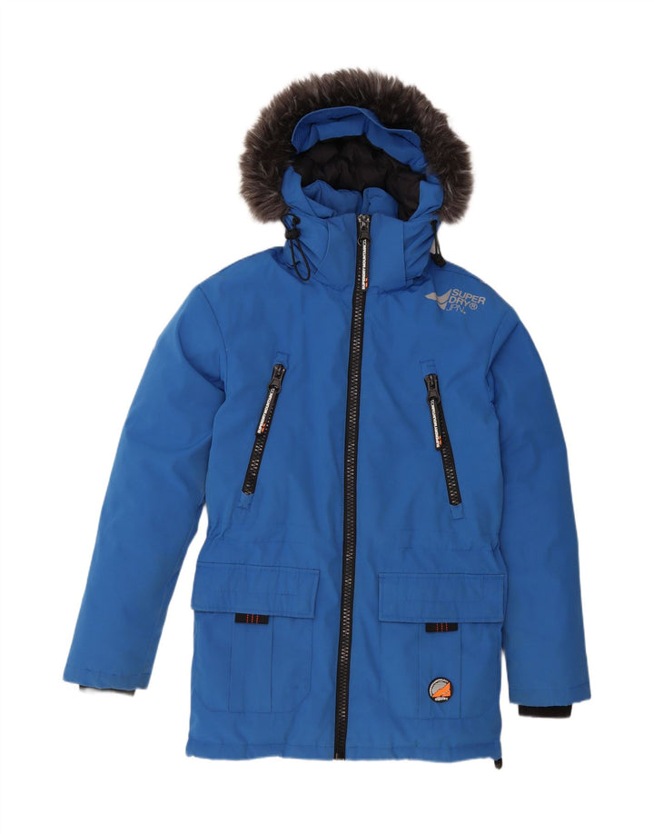 Cappotto imbottito con cappuccio grafico da uomo SUPERDRY UK 36 piccolo nylon blu
