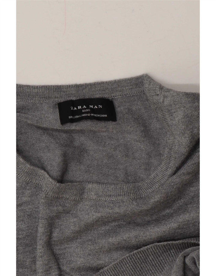 Maglione maglione girocollo da uomo Zara grande grigio