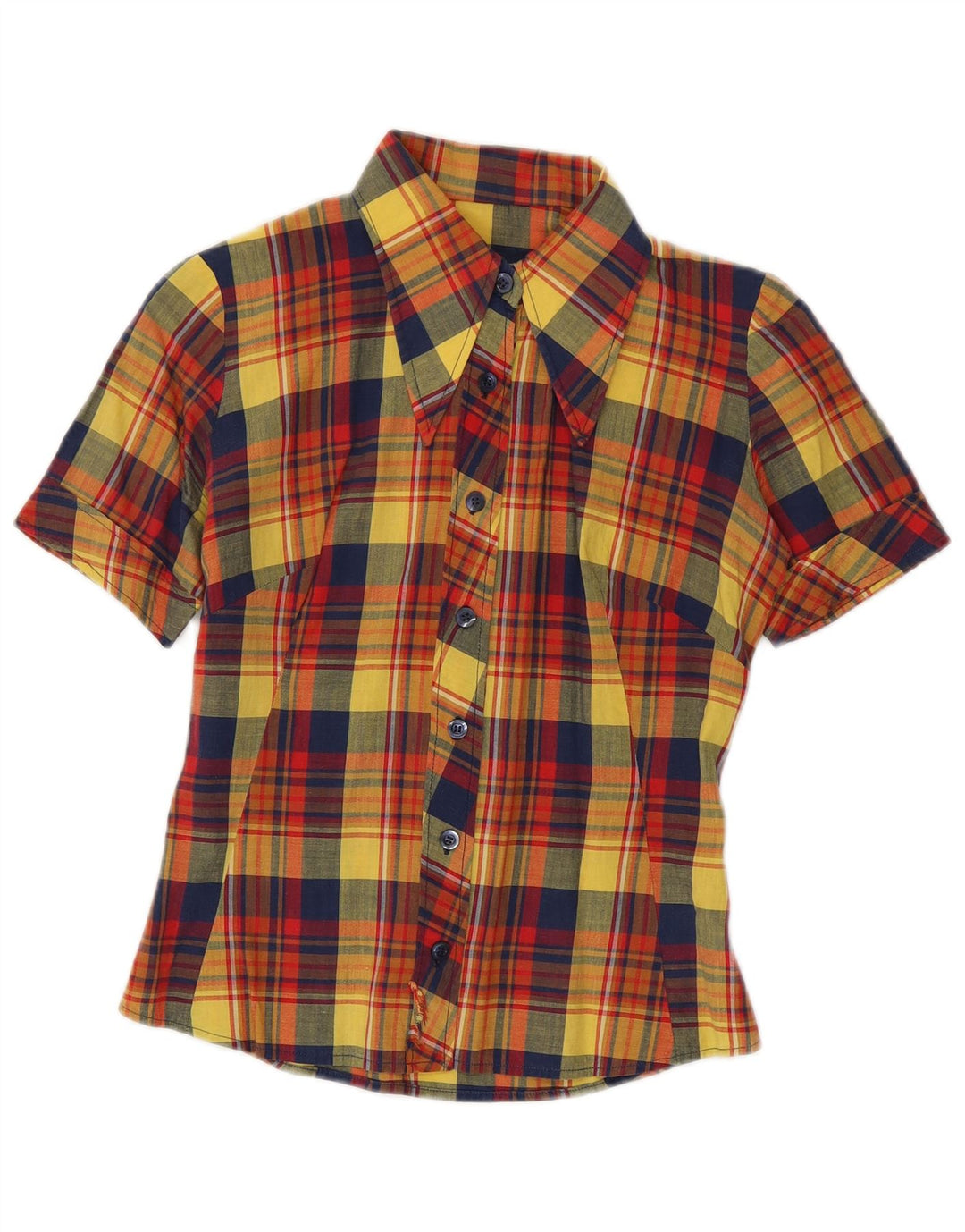 Camicia a maniche corte da donna VINTAGE UK 10 piccoli quadri multicolori