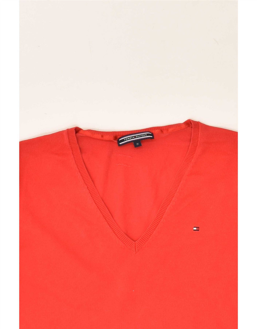 TOMMY HILFIGER Womens V-Neck Jumper Sweater UK 14 Medium Red Vintage Tommy Hilfiger and Second-Hand Tommy Hilfiger from Messina Hembry 