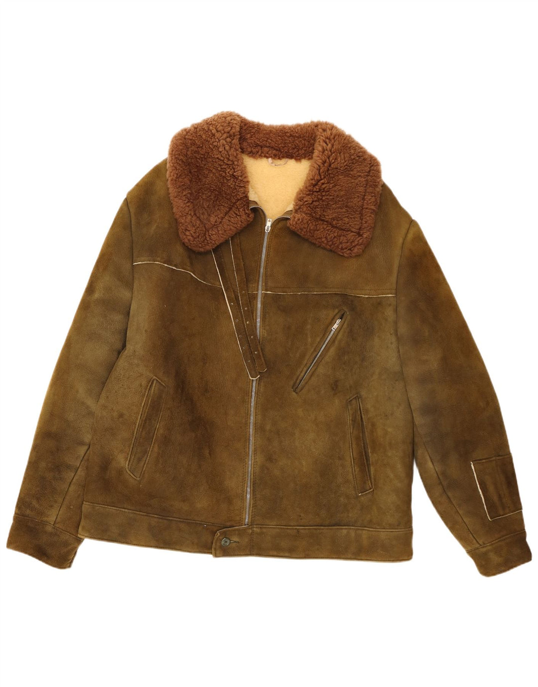Giacca vintage da uomo in pelle scamosciata Sherpa IT 58 4XL Cachi