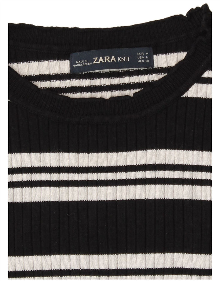 Top corto da donna Zara a maniche lunghe UK 12 medio nero a righe
