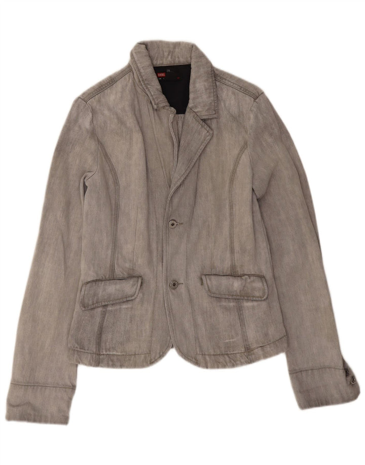 Giacca blazer da donna a 2 bottoni Diesel UK 14 grande cotone grigio