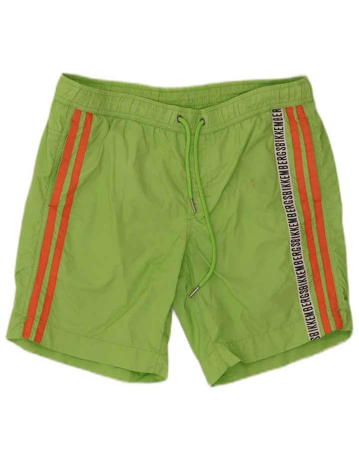 Bikkembergs Pantaloncini da bagno grafici da uomo in poliammide a righe verde medio