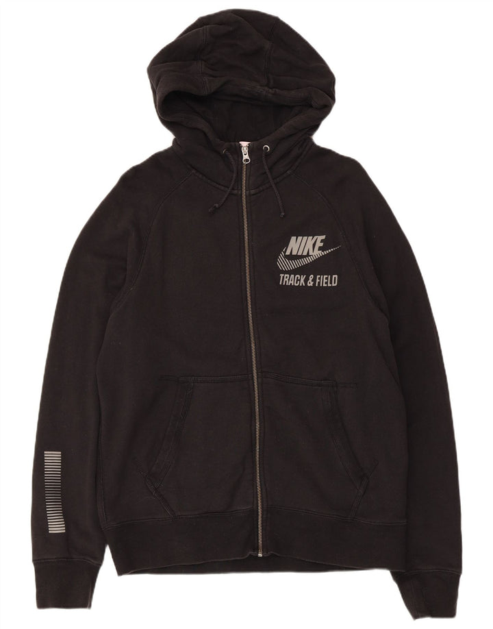 Felpa con cappuccio e zip grafica Nike da uomo in cotone nero medio