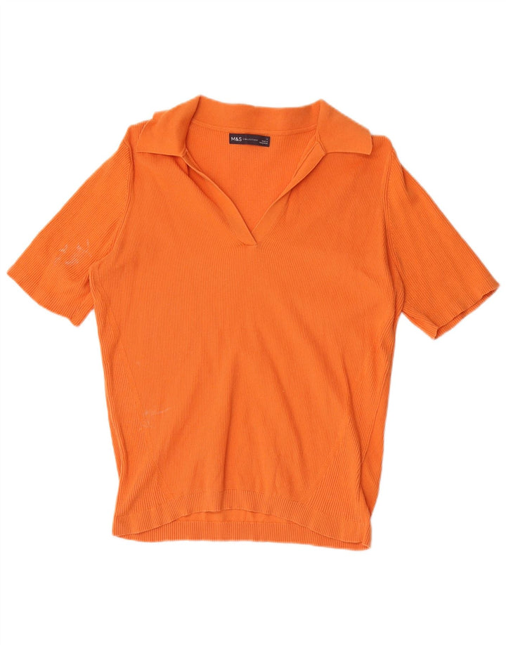 Polo da donna Marks & Spencer UK 16 grande in cotone arancione