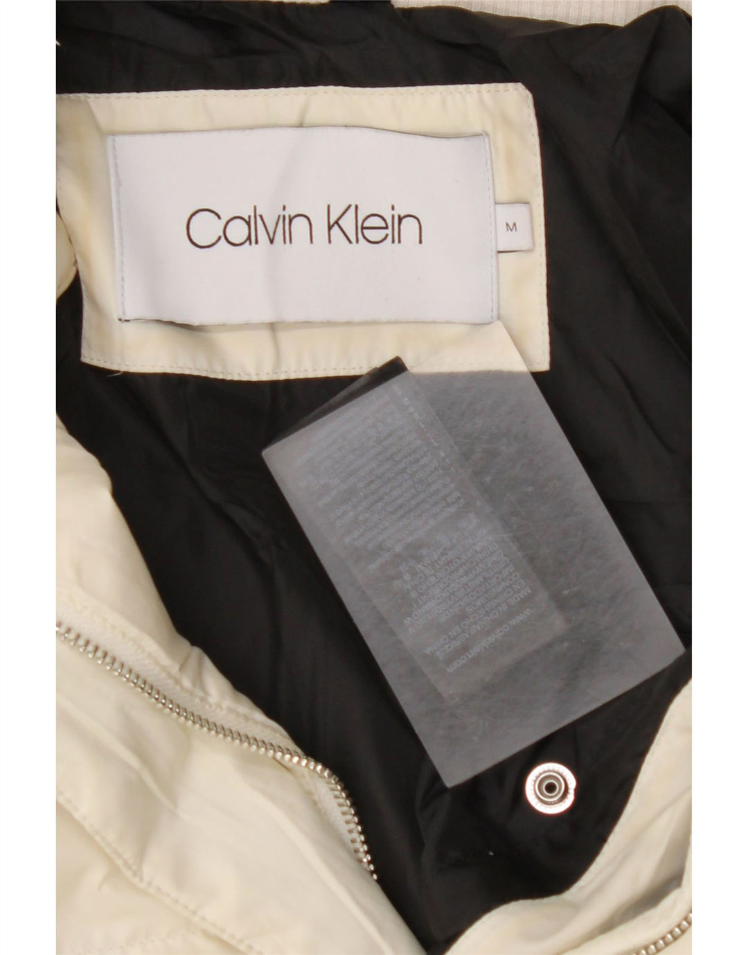 CALVIN KLEIN Giacca imbottita con cappuccio da donna UK 14 Poliestere bianco sporco medio