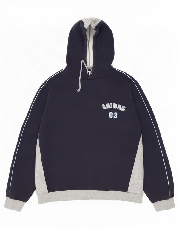 Felpa con cappuccio grafica da uomo Adidas, grande, in cotone color block blu navy