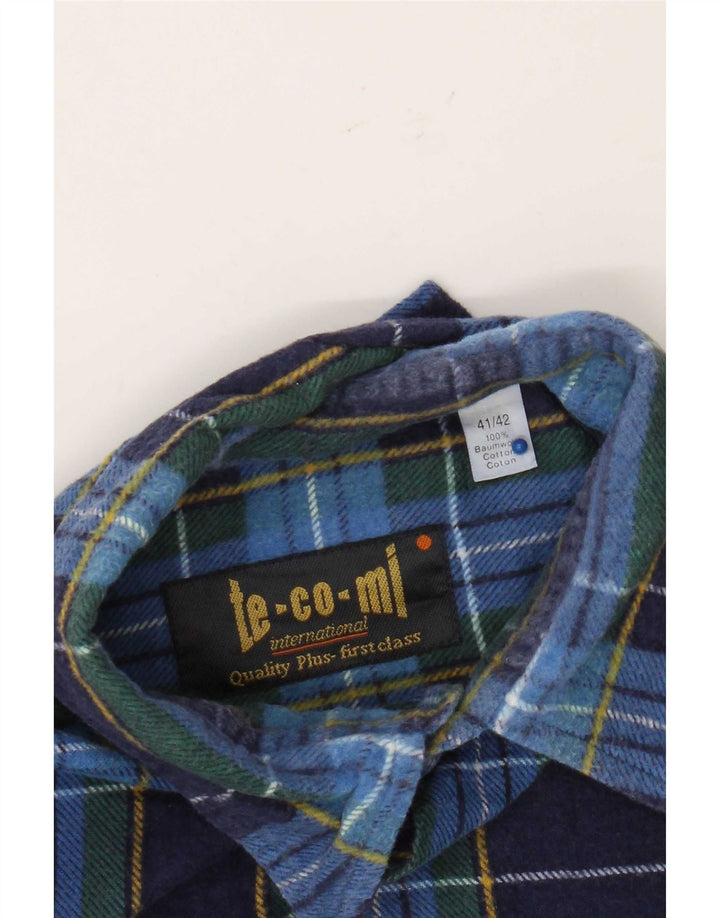 Camicia vintage da uomo in flanella taglia 41/42 in cotone a quadri blu grande