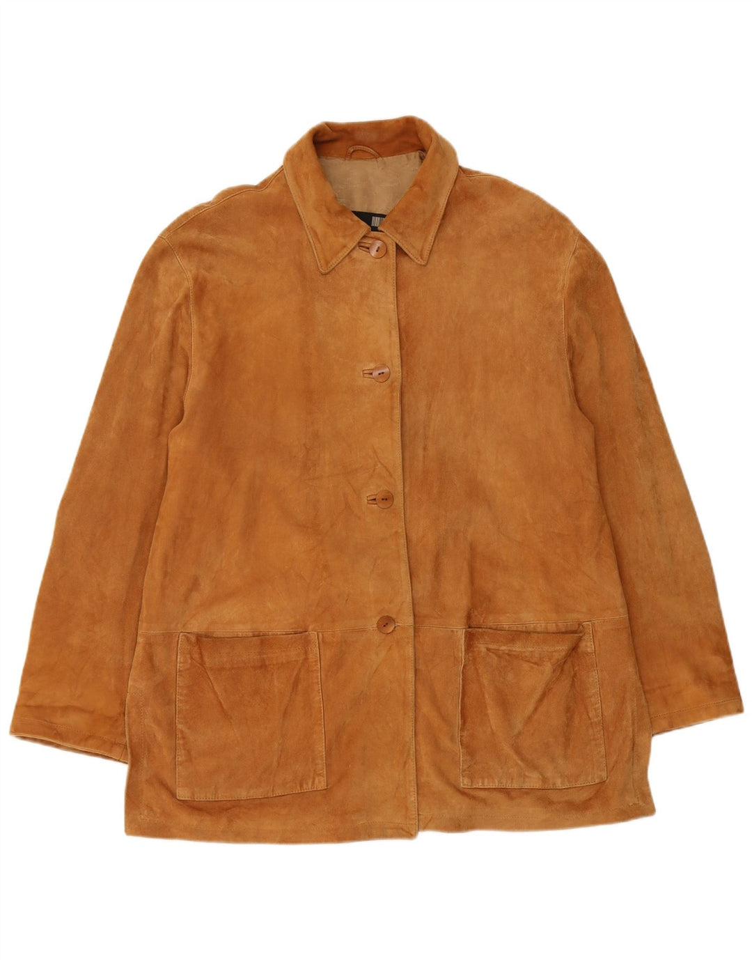 Giacca vintage in pelle scamosciata da donna IT 46 grande in pelle marrone