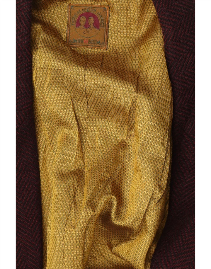 Giacca blazer vintage da uomo a 2 bottoni UK 42 XL bordeaux a spina di pesce