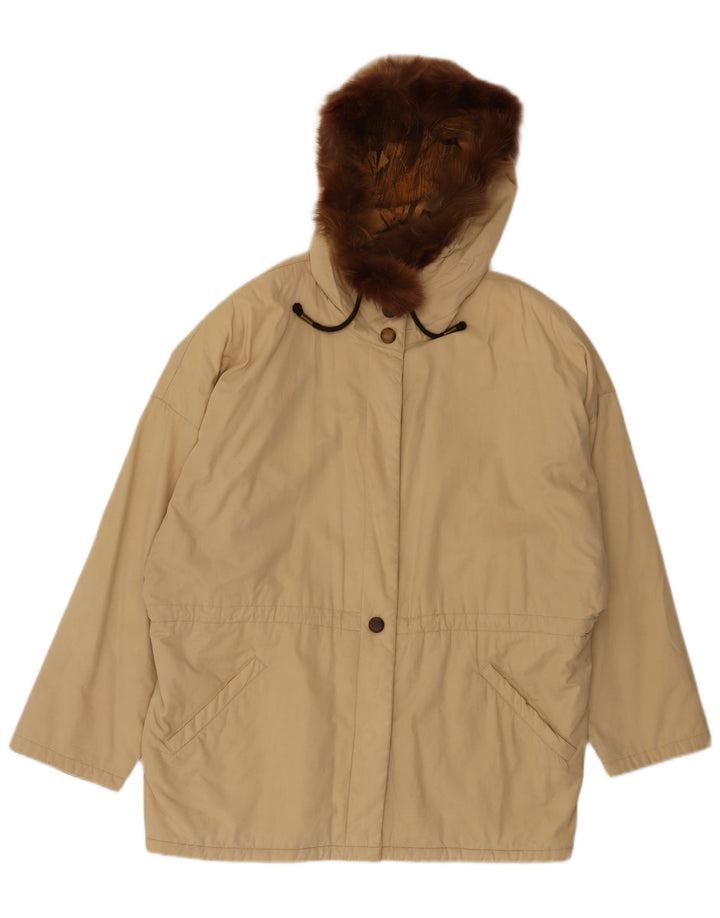 Giacca parka con cappuccio vintage da donna UK 20 2XL Beige