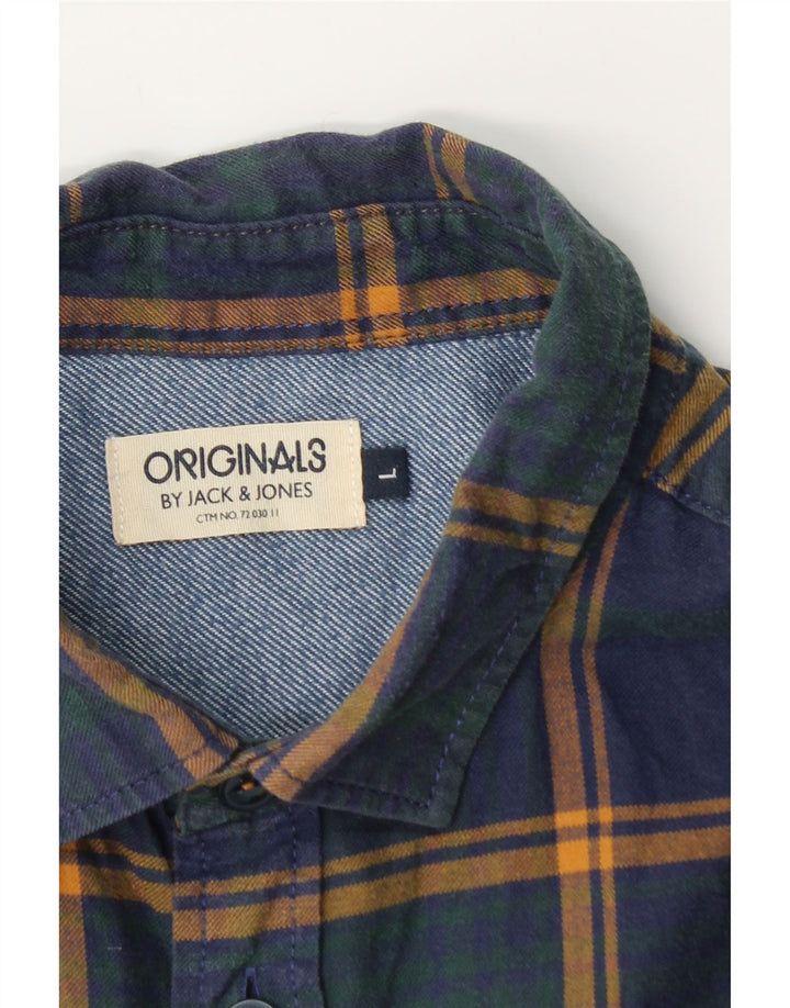 Jack & Jones Camicia da uomo in flanella a quadri blu navy grandi