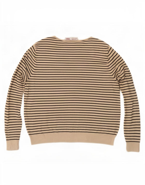 Maglione Zara da donna con scollo a barca UK 10 Small Beige Striped Nautical