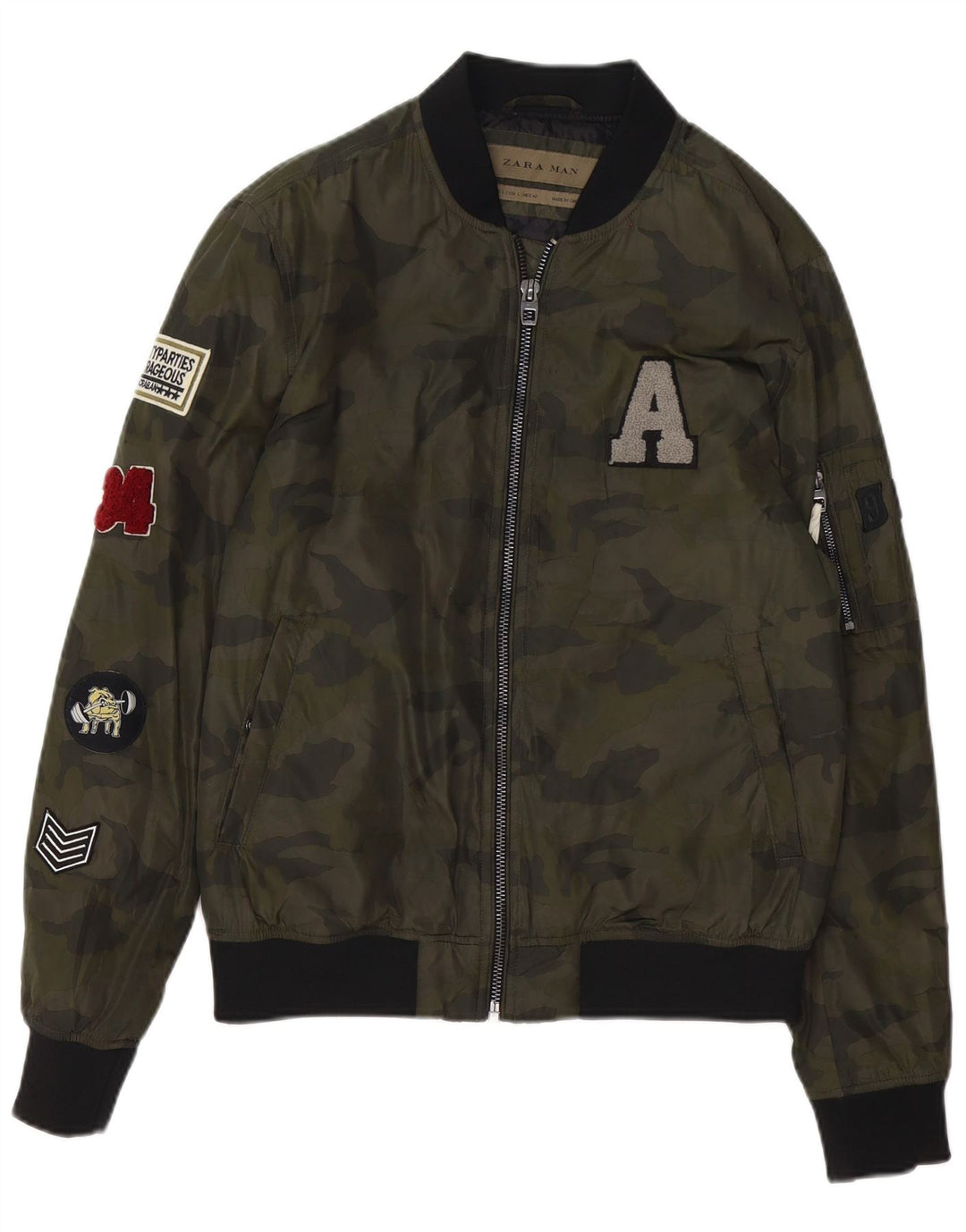 Giubbotto bomber grafico da uomo Zara UK 40 grande poliestere mimetico verde