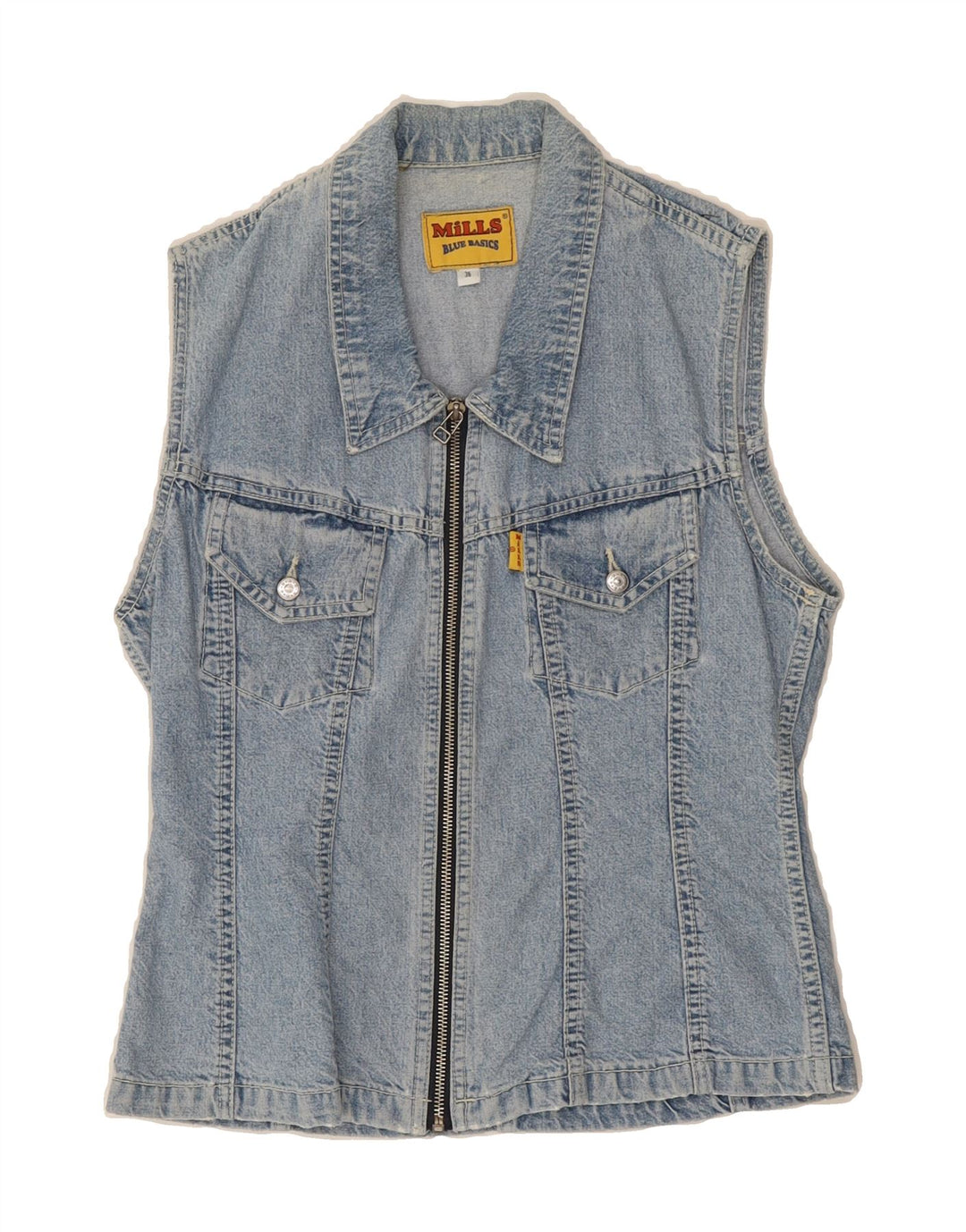 VINTAGE Womens Denim Gilet IT 36 XS Blue Cotton Vintage Vintage and Second-Hand Vintage from Messina Hembry 