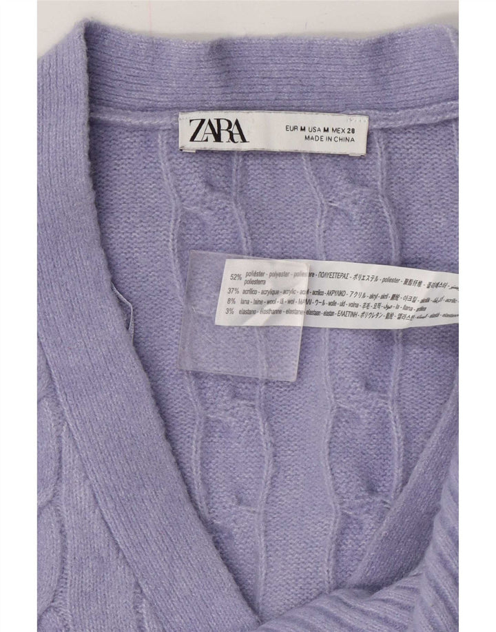 Maglione cardigan da donna Zara UK 14 Poliestere viola medio