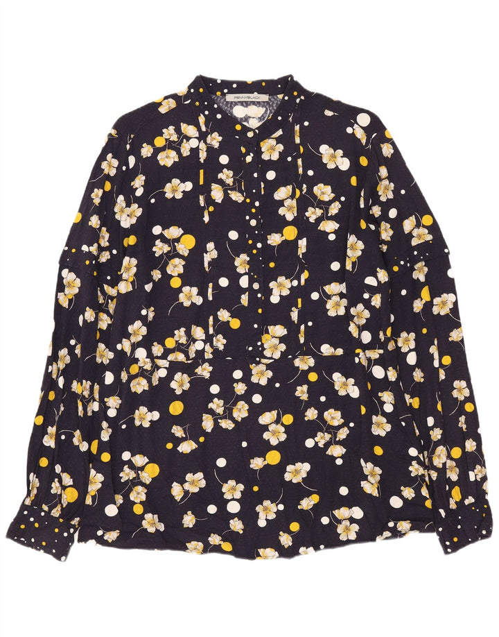 Camicia pullover da donna Penny Black UK 16 Grande viscosa floreale blu navy
