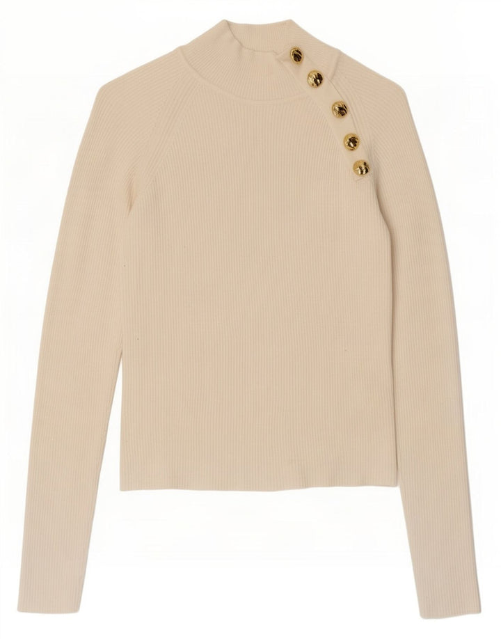 Top Zara da donna a maniche lunghe UK 12 viscosa bianco sporco medio