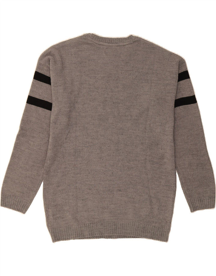 GUESS Mens Crew Neck Jumper Sweater 2XL Grey Striped Acrylic Vintage Guess and Second-Hand Guess from Messina Hembry 