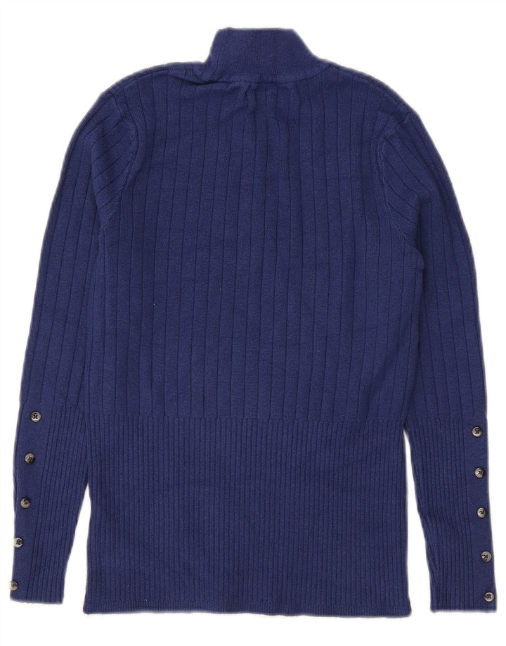 Maglione maglione a collo alto da donna Marks & Spencer UK 10 piccolo in viscosa blu