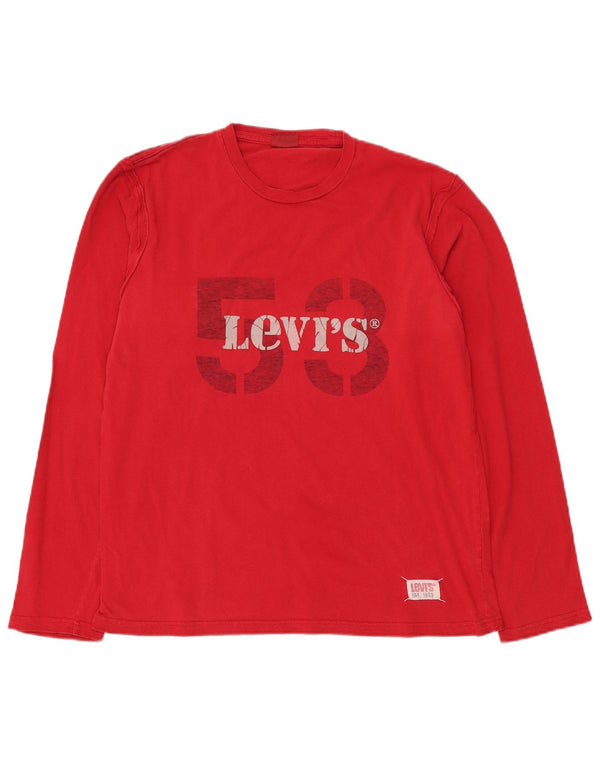 LEVI'S Top grafico da donna a maniche lunghe UK 18 XL Rosso cotone