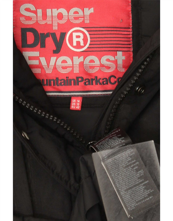 Giacca parka da donna con cappuccio Superdry UK 14 grande nylon nero