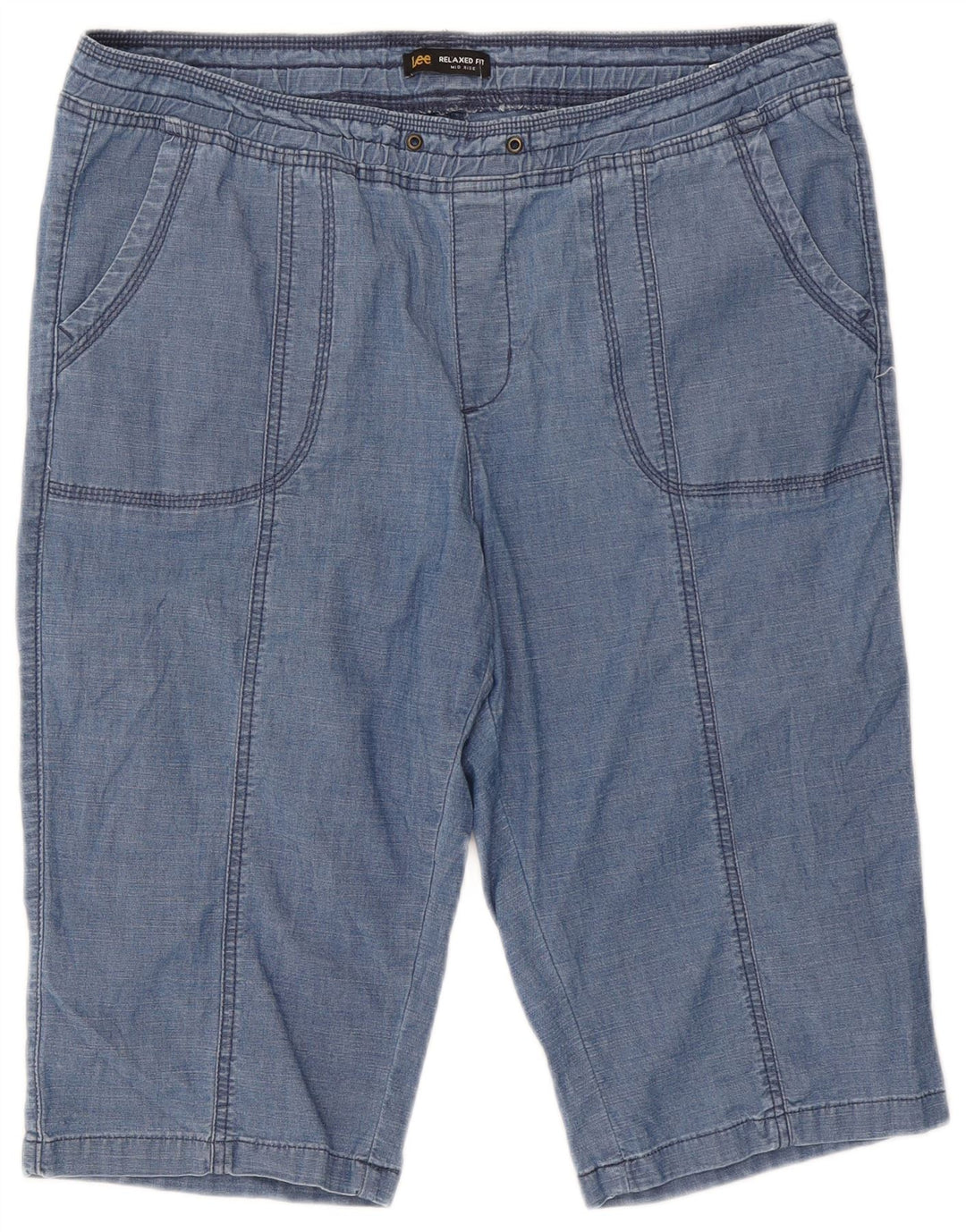 Bermuda Lee da donna a vita media, vestibilità comoda, UK 16 2XL W38 cotone blu