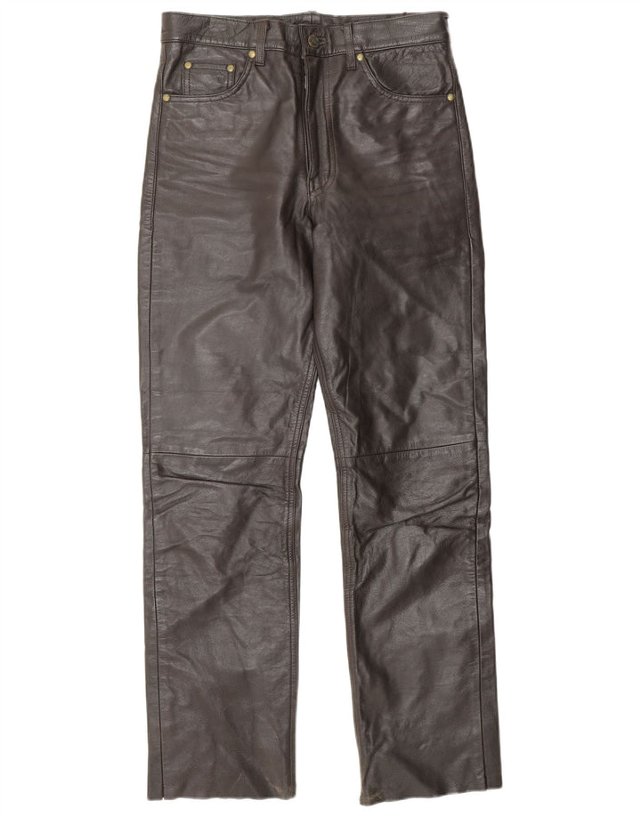 Pantaloni dritti in pelle da donna vintage W28 L29 in pelle marrone