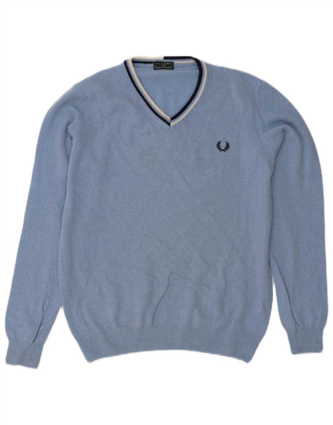 Maglione maglione con scollo a V da bambino Fred Perry 15-16 anni in lana blu