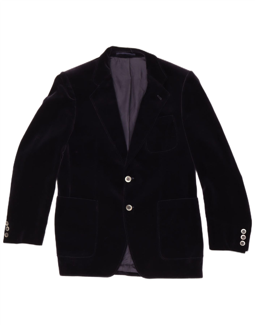 Giacca blazer in velluto a 2 bottoni vintage da uomo UK 38 cotone medio blu navy
