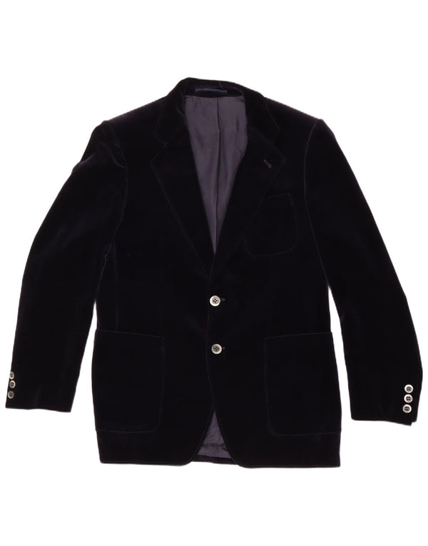 Vintage Mens 2 Button Velvet Blazer Jacket UK 38 Medium Navy Blue Cotton