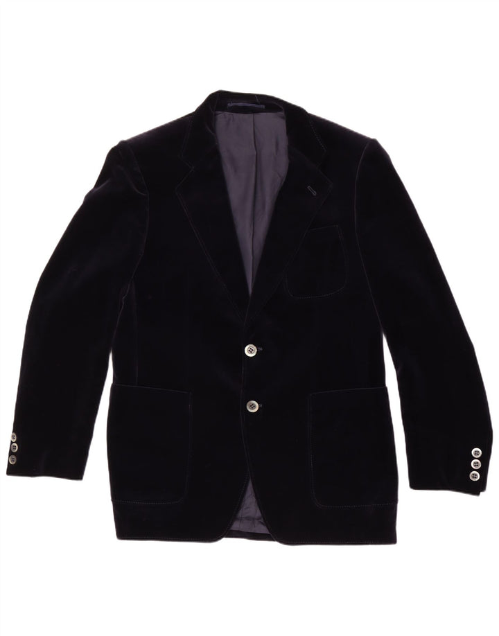 Giacca blazer in velluto a 2 bottoni vintage da uomo UK 38 cotone medio blu navy