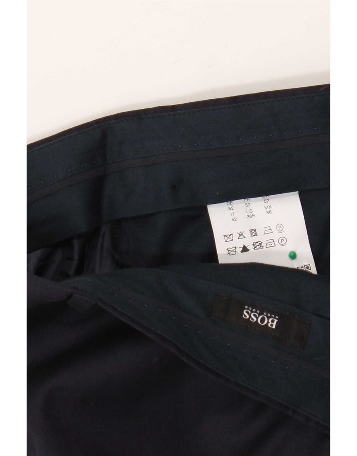 Pantaloni da abito slim da uomo Hugo Boss W36 L30 in lana blu navy