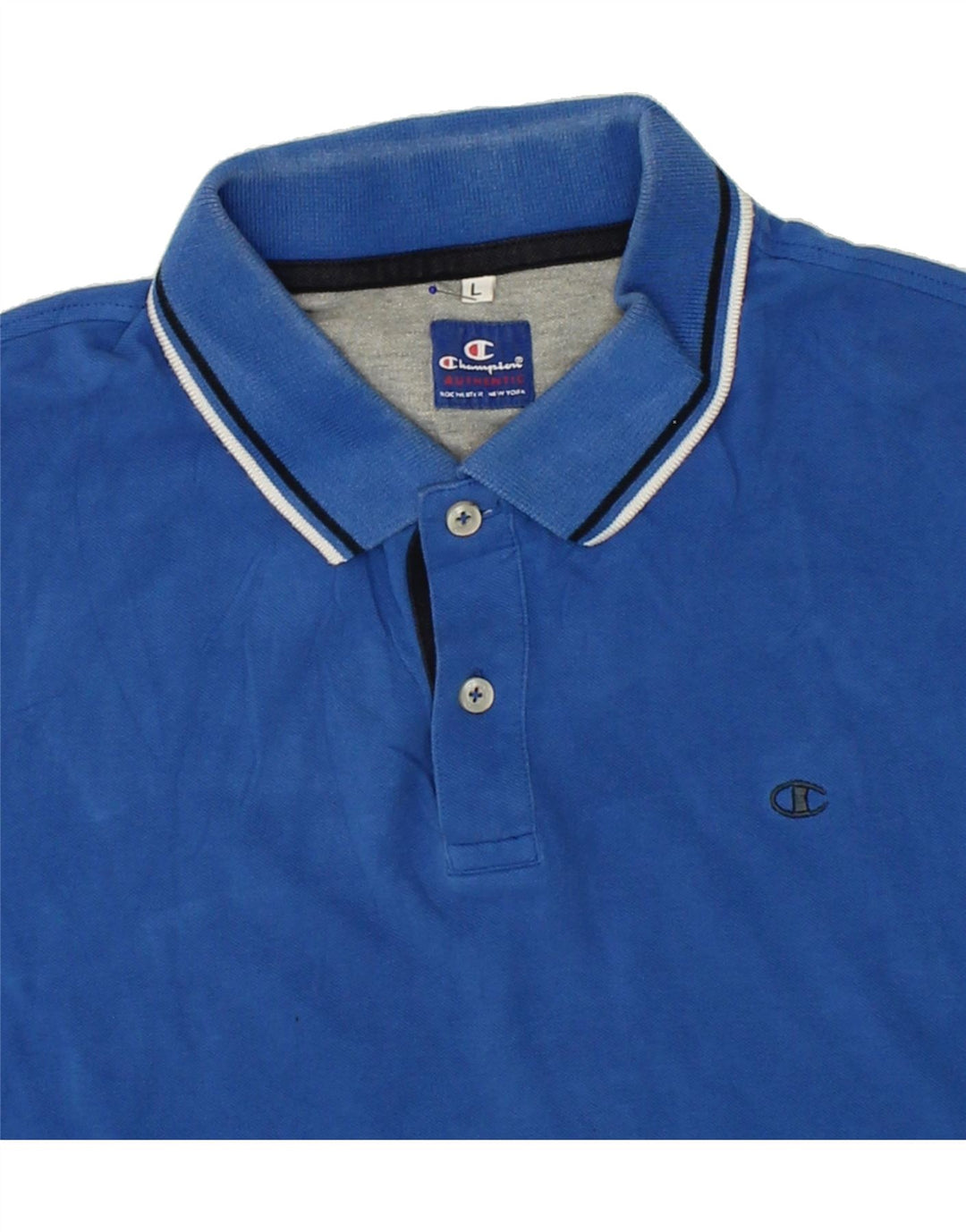 CHAMPION Mens Polo Shirt Large Blue Cotton Vintage Champion and Second-Hand Champion from Messina Hembry 