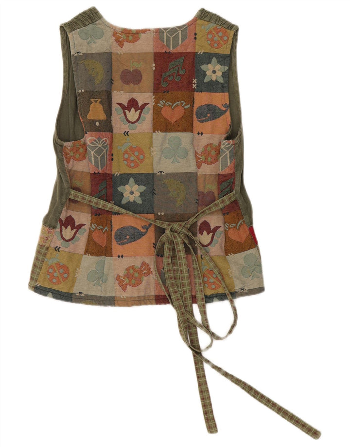 Camicetta camicia senza maniche vintage da donna IT 44 Patchwork kaki medio