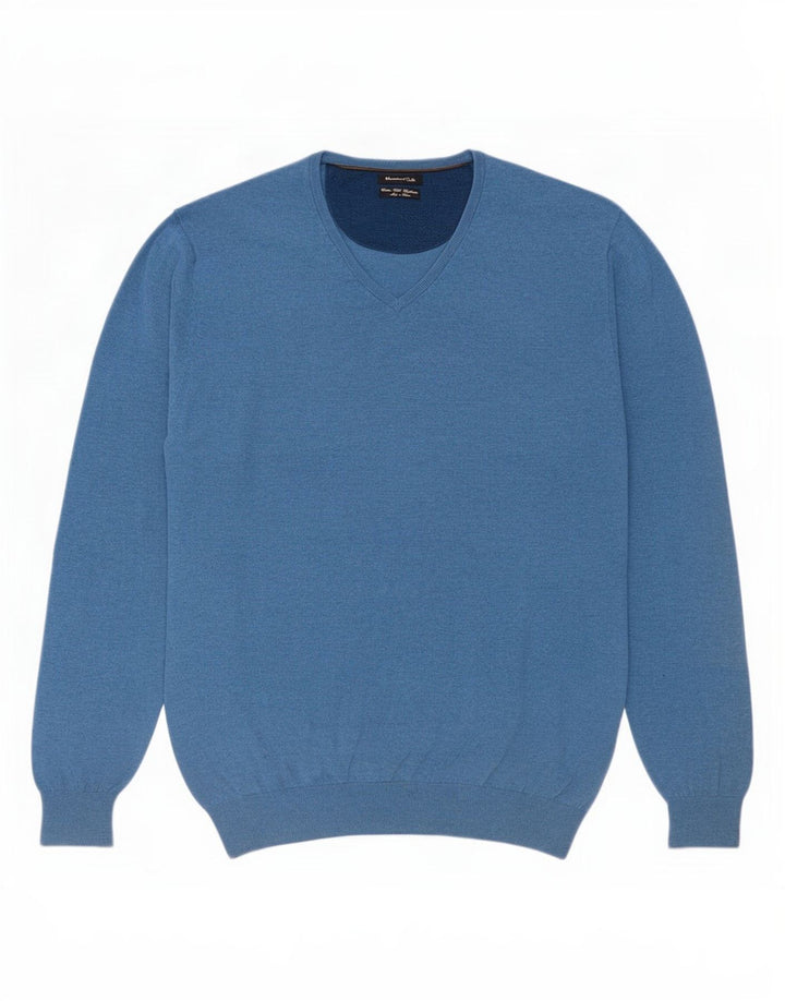 Massimo Dutti Maglione da uomo con scollo a V XL in cotone blu