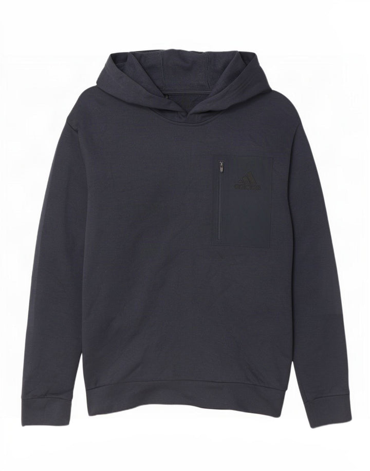 Felpa con cappuccio da uomo Adidas Large in poliestere blu navy