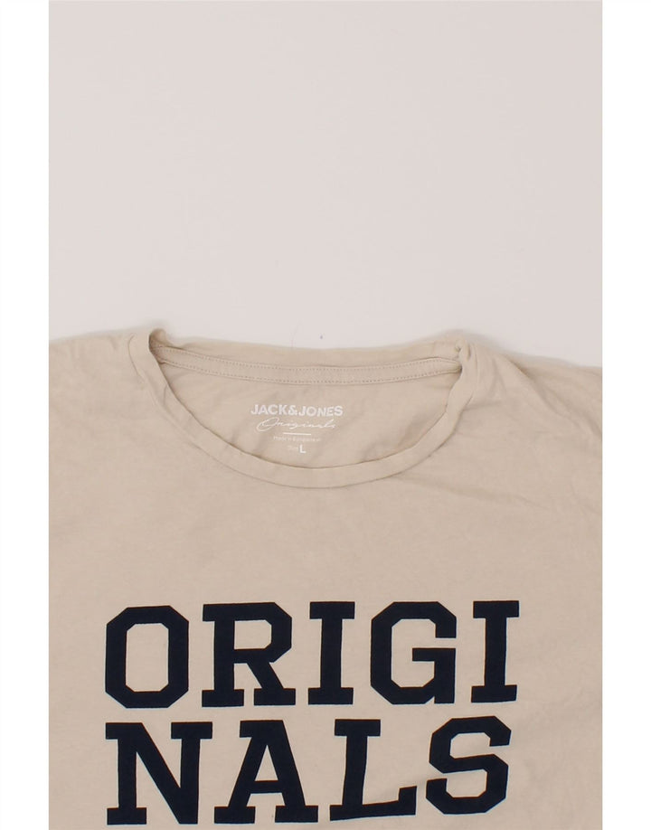 JACK & JONES Mens Graphic T-Shirt Top Large Off White Cotton Vintage Jack & Jones and Second-Hand Jack & Jones from Messina Hembry 
