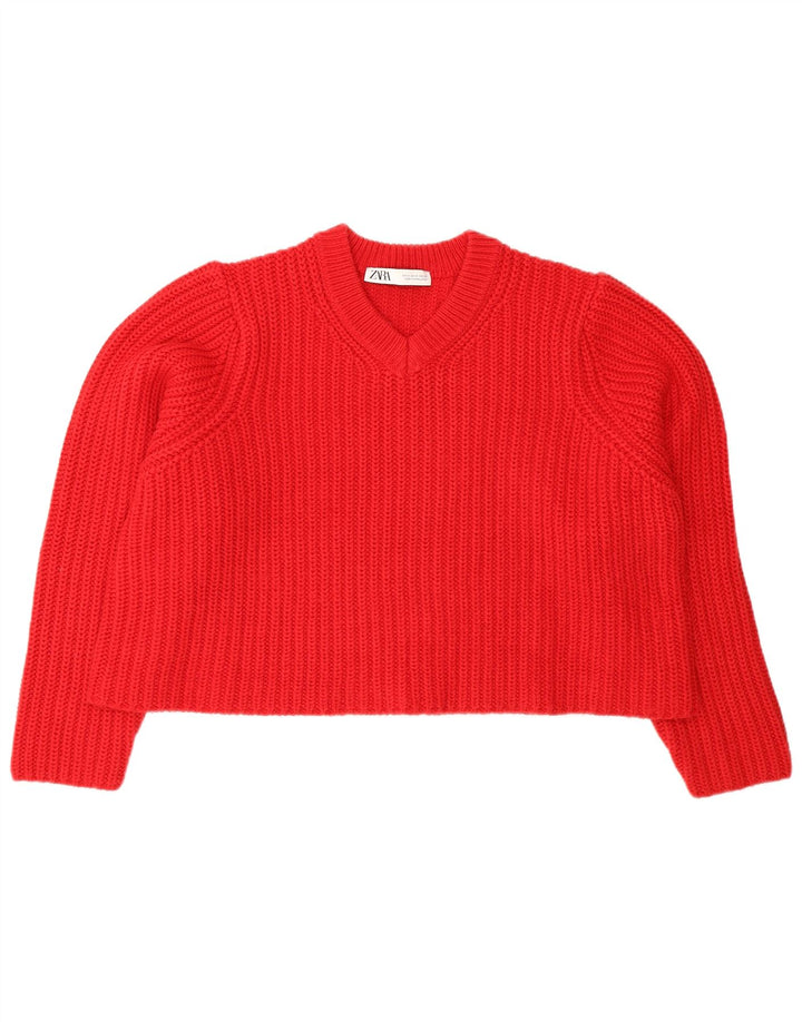 Maglione corto oversize con scollo a V corto da donna Zara UK 14 rosso medio