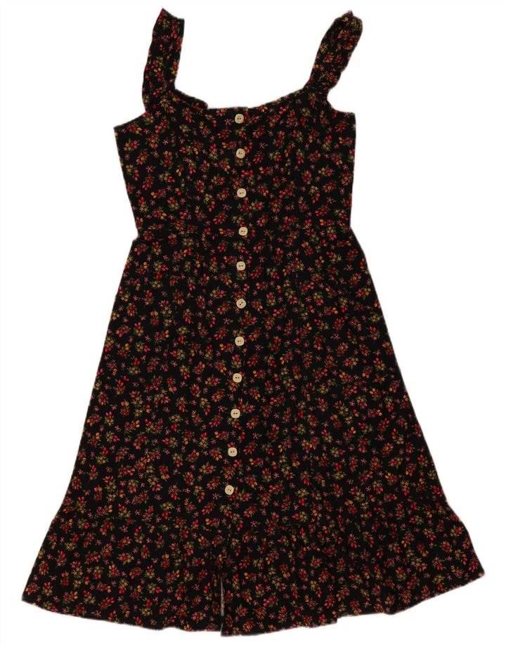 Prendisole vintage da donna UK 12 medio nero floreale