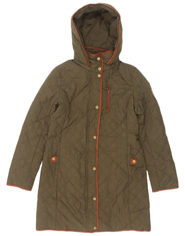 Cappotto trapuntato con cappuccio da donna Ralph Lauren UK 10 piccolo kaki