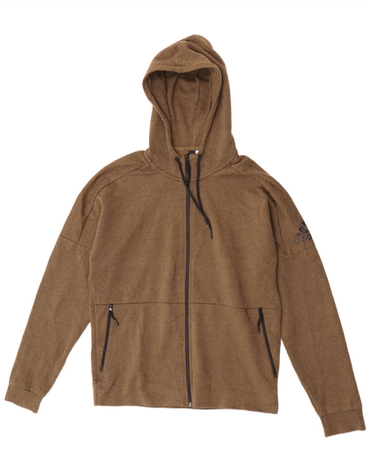 Felpa con cappuccio e zip Adidas da uomo grande marrone
