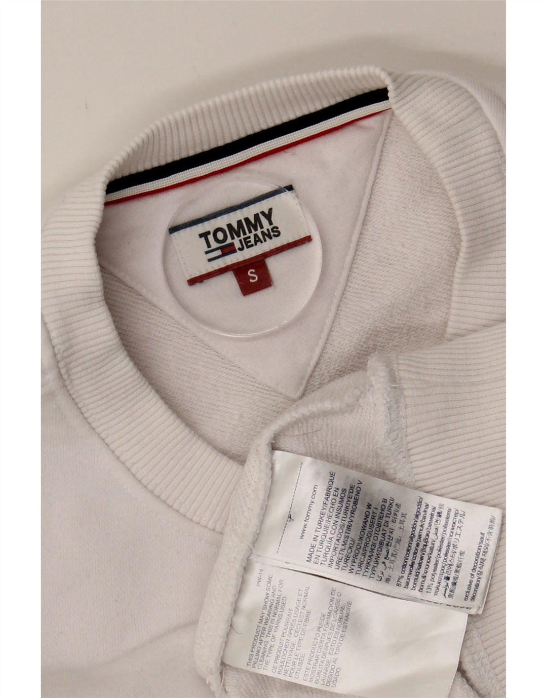 TOMMY HILFIGER Womens Graphic Sweatshirt Jumper UK 10 Small White Vintage Tommy Hilfiger and Second-Hand Tommy Hilfiger from Messina Hembry 