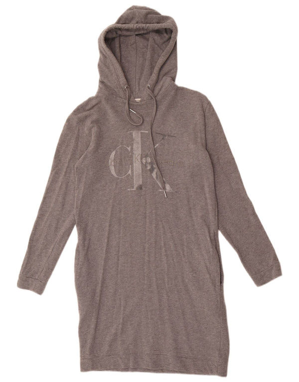 Abito con cappuccio grafico da donna Calvin Klein Jeans UK 6 XS cotone chiazzato grigio