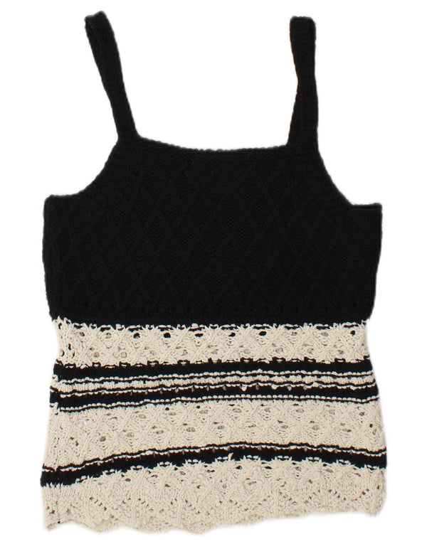 Zara Womens Knit Cami Top UK 12 Medium Black Colourblock Cotton
